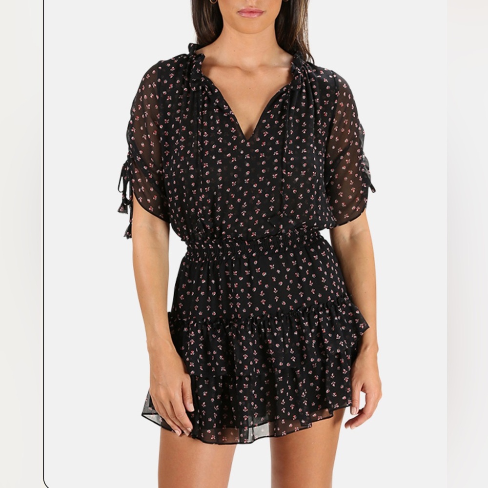 Misa Los Angeles Black Flutter Sleeve Wrap Sundress